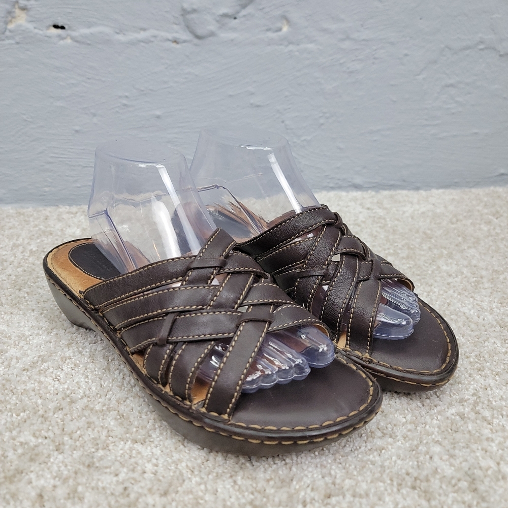 Born Women's Leather Strappy Criss-Cross Slide On Sandals